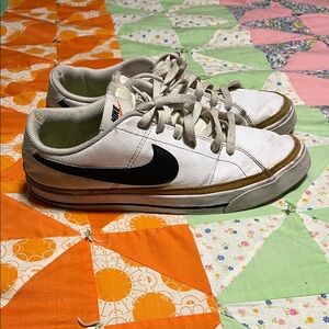 Nike White Sneakers with Black Swoosh and Brown Trim